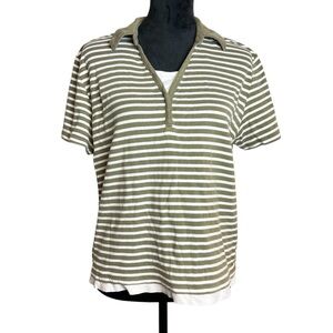 Karen Scott Sport Striped Olive and White Layered Polo Women's Size X-Large